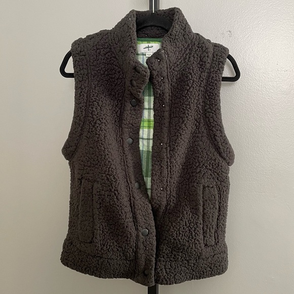 Aerie Flannel Lined Cloud Sherpa Vest Gray/Black Size Small - Picture 2 of 5